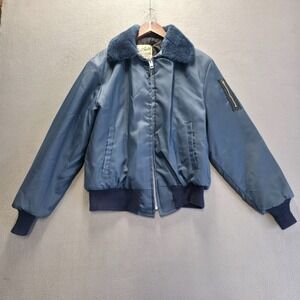 Flight Jacket Men's 100% Nylon Quilted Lining Full Zip Faux Fur Collar Size Med